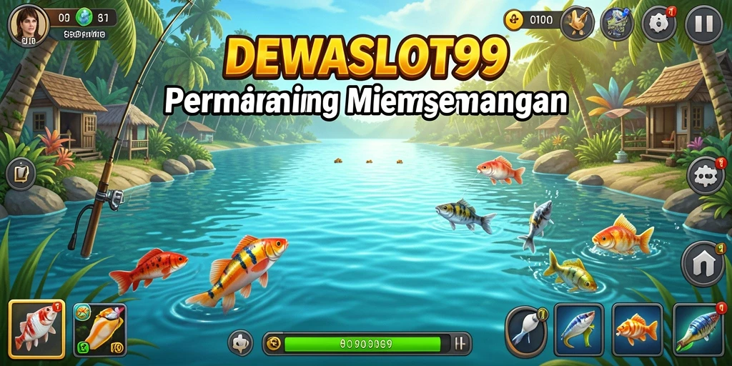Gameplay seru DEWASLOT99 dengan berbagai jenis ikan yang menunggu untuk ditangkap.